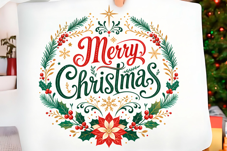 Vintage Merry Christmas Floral PNG Christmas T-shirt PNG Des