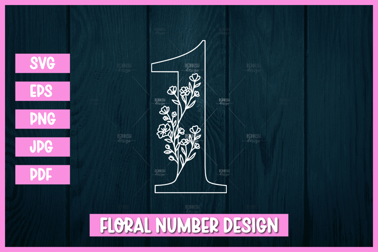 Floral Number 1 SVG Outline Design