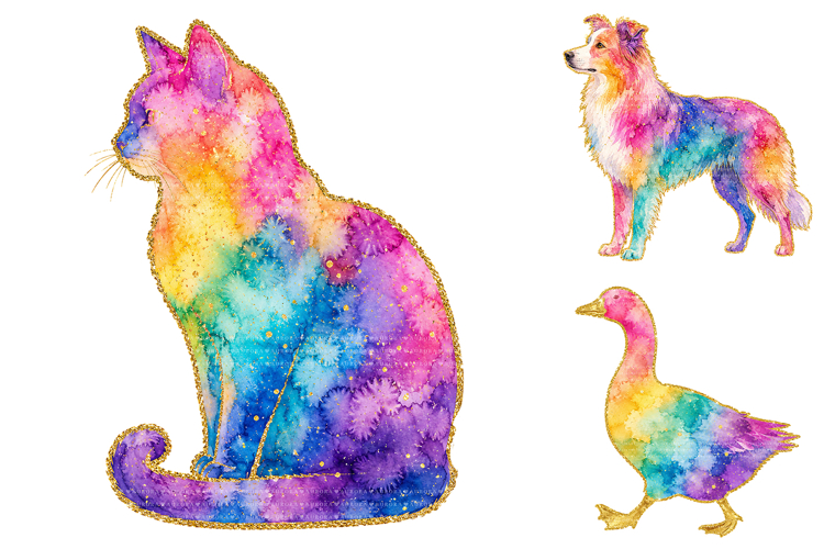 Watercolor Farm Rainbow Animal Clipart