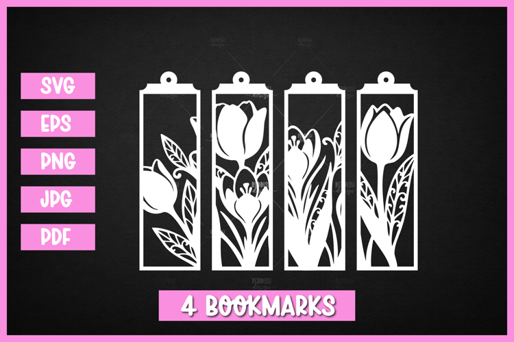 4 Floral Bookmarks Paper cut SVG Laser cut,Cricut,Silhouette