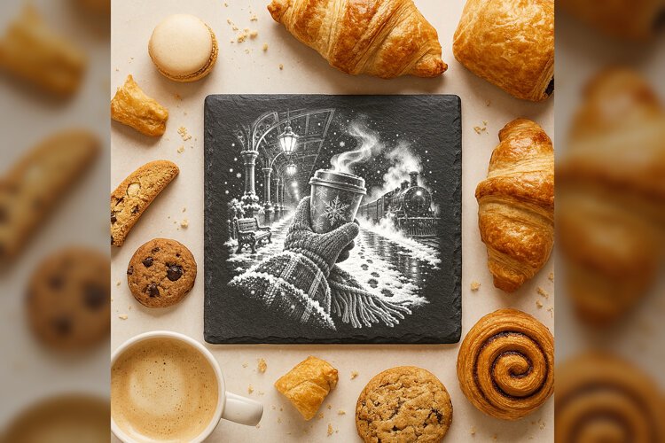 The Snowflake Coffee Walk Winter Drink Laser Engraving PNG example image 1