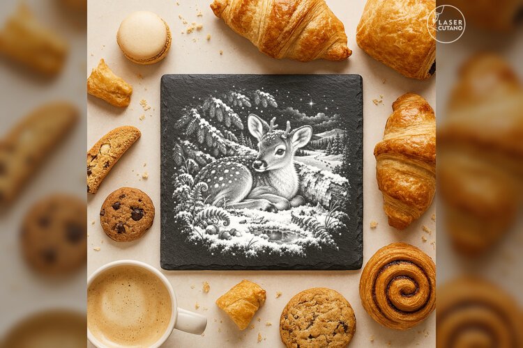 First Snow Fawn Reindeer Forest Christmas Laser PNG example image 1