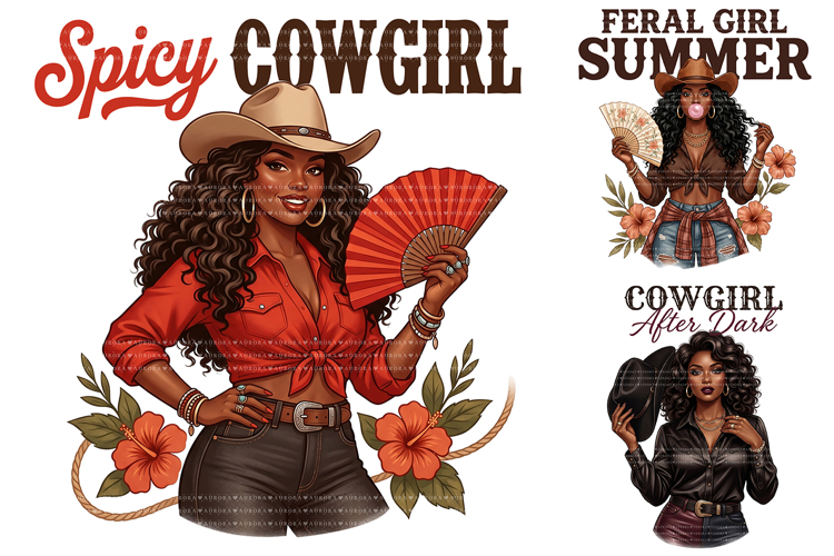 Retro Black Cowgirl Sublimation PNG example image 1