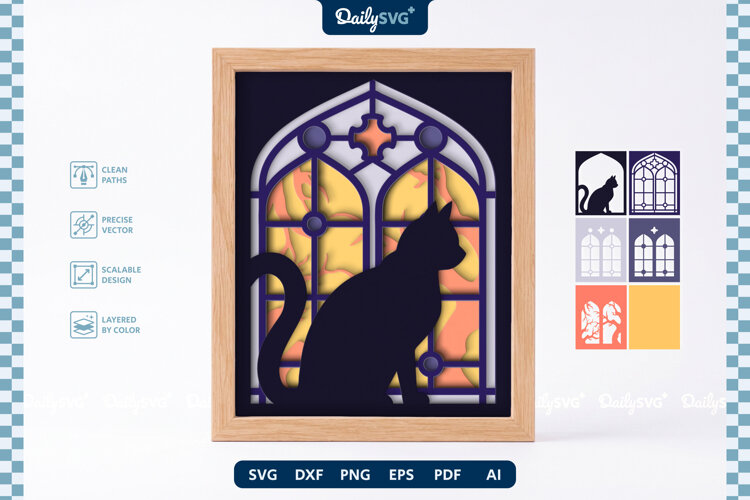 Cat on Gothic Window Halloween Layered Shadow Box example image 1