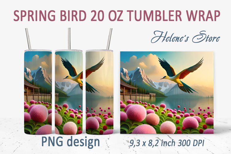 Spring bird tumbler wrap | Tumbler sublimation 20 oz