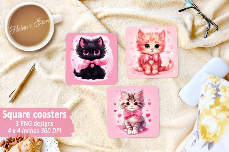 Cute cat Square Coaster | Valentine coaster sublimation png