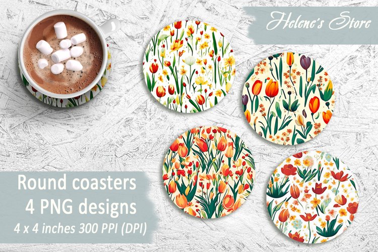 Floral pattern Round Coasters | Flowers Coaster sublimation