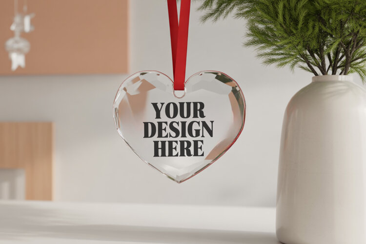 Christmas Heart Crystal Glass Ornament Mockups example image 1