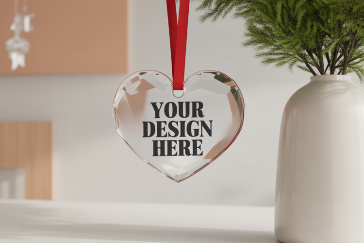 Christmas Heart Crystal Glass Ornament Mockups