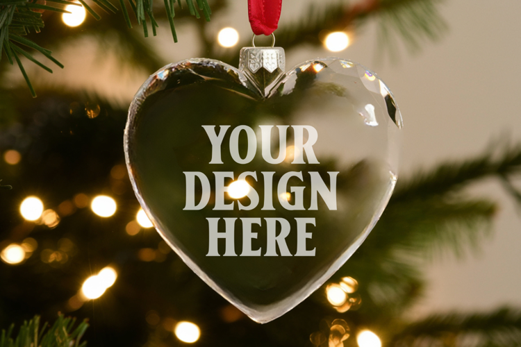 Christmas Heart Crystal Glass Ornaments Mockups