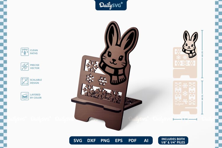 Cute Winter Animal Phone Holder SVG | Cozy Desk Stand example image 1