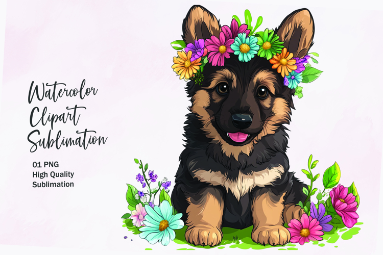 Cute puppy couple watercolor clipart sublimation