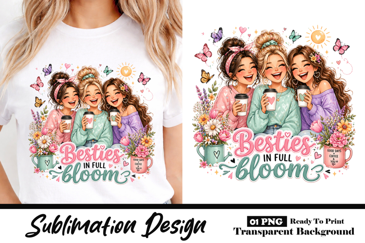 Besties in Full Bloom Cute Friendship Coffee Design