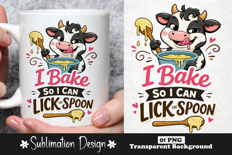 I Bake So I Can Lick The Spoon Funny Baking Cow Sublimation example image 1