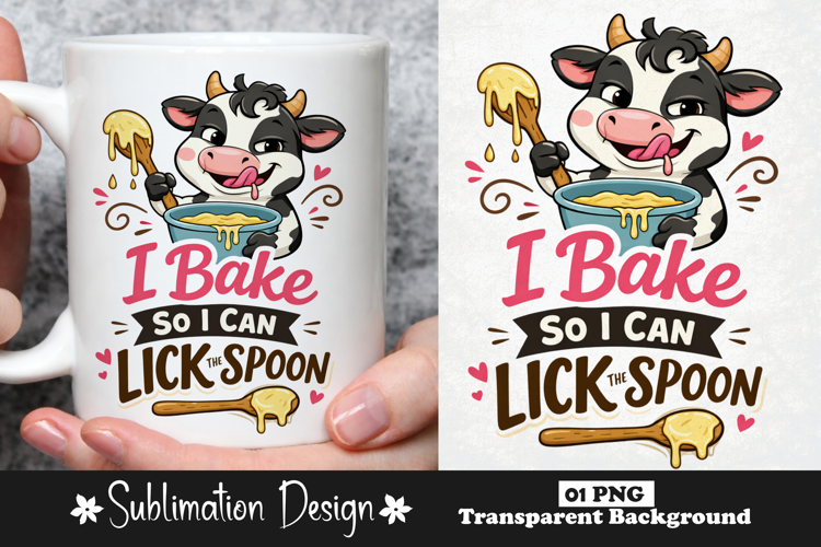 I Bake So I Can Lick The Spoon Funny Baking Cow Sublimation