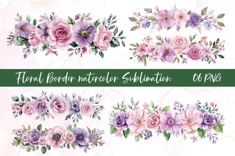 Floral border watercolor clipart example image 1
