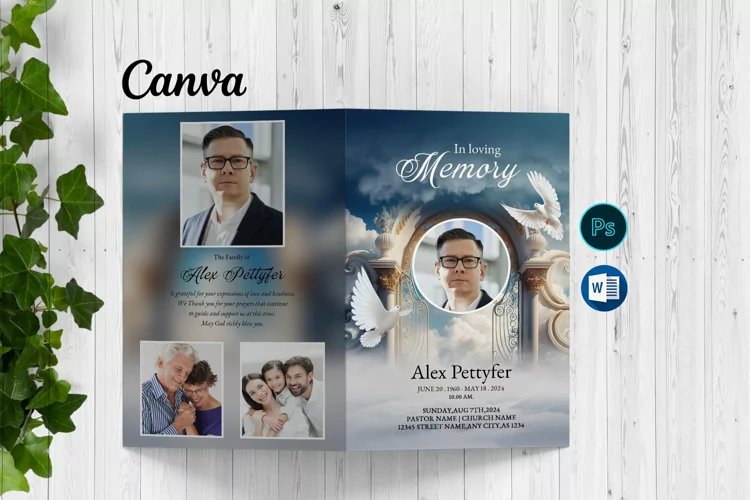Heaven Funeral Program Template, Word, Psd & Canva