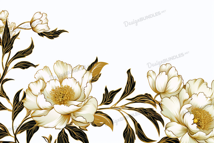 Golden floral background, floral digital paper