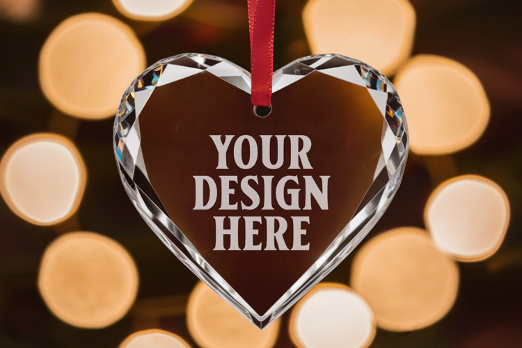 Christmas Heart Crystal Glass Ornaments Mockup