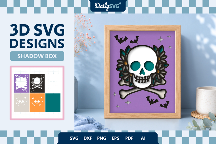 Halloween Skull Shadow Box 3D SVG