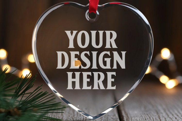 Christmas Heart Glass Ornament Mockup | Hanging Holiday Orna