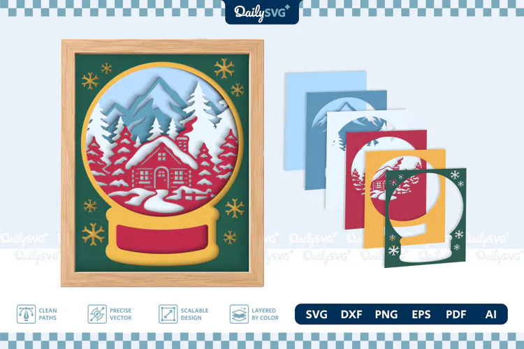 Snow Globe Shadow Box SVG | Layered Winter Scene