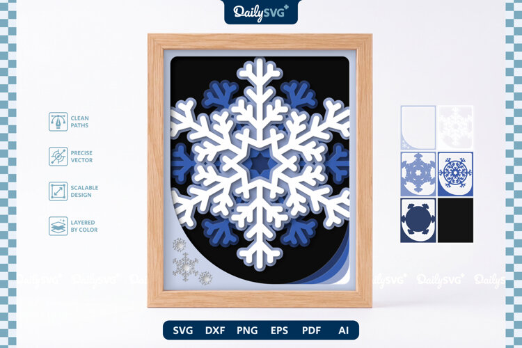 Snowflake Layered Shadow Box SVG Winter Christmas Decor example image 1