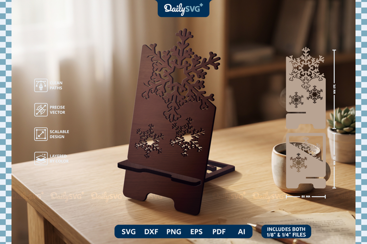 Snowflake Phone Holder SVG | Laser Cut Desk Stand