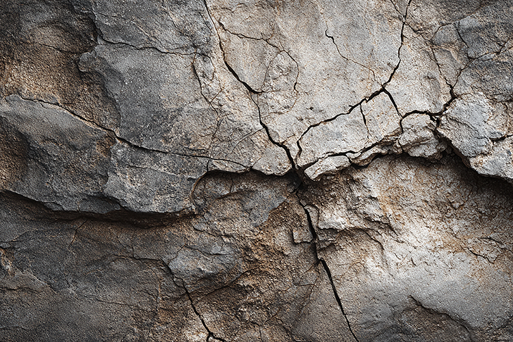 Cracked rock with deep fissures and rough texture