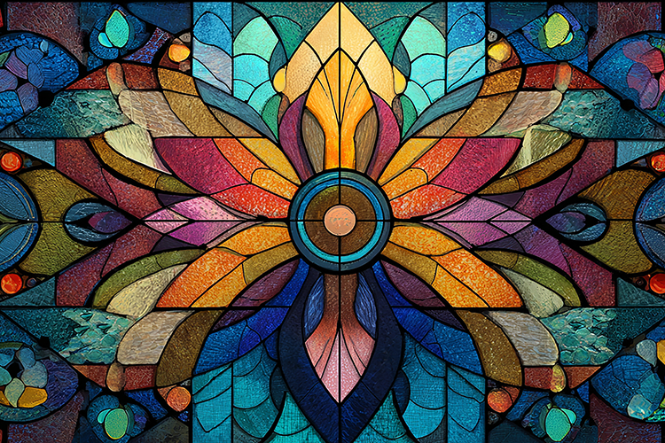 Stained glass artwork a colorful flower design