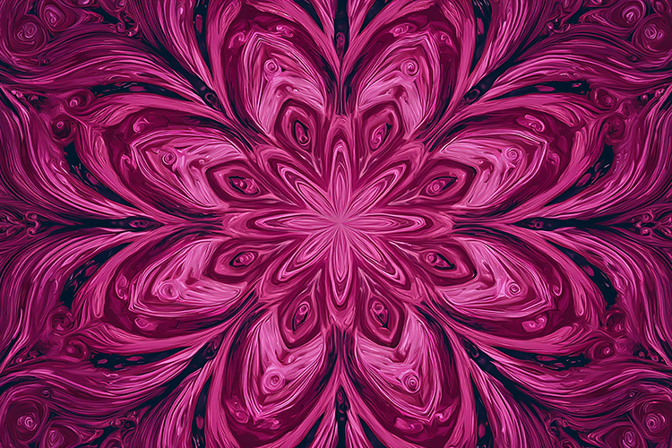 Pink flower design with intricate patterns & swirling shapes