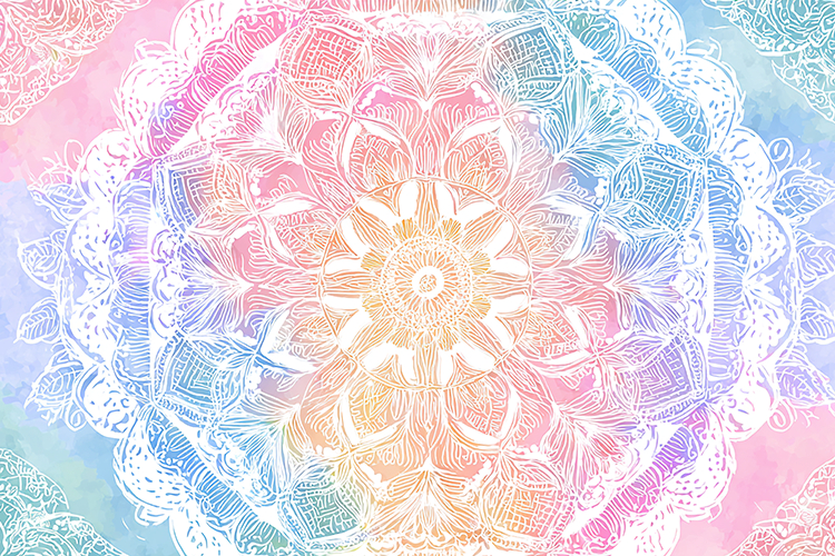Mandala design with intricate patterns and pastel colors