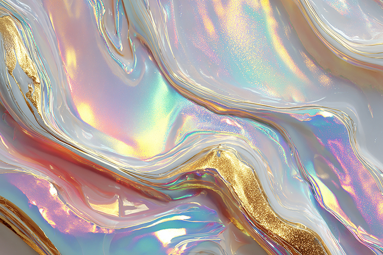 Art piece iridescent colors and gold accents