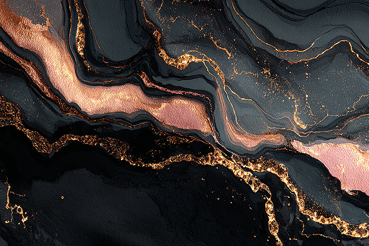 Black marble texture with gold and pink accents