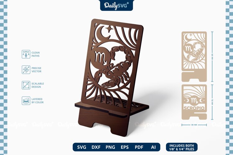 Zodiac Phone Holder SVG | Scorpio Laser Cut Stand example image 1