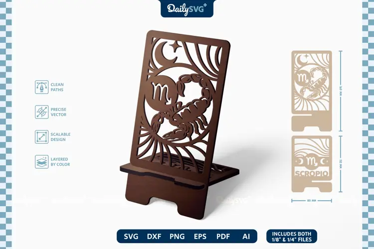 Zodiac Phone Holder SVG | Scorpio Laser Cut Stand