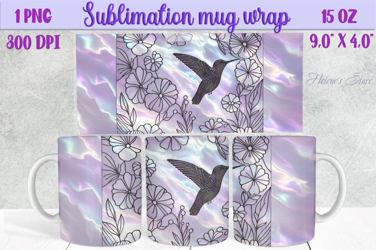 Lilac pastel hummingbirds mug wrap 15 oz sublimation design