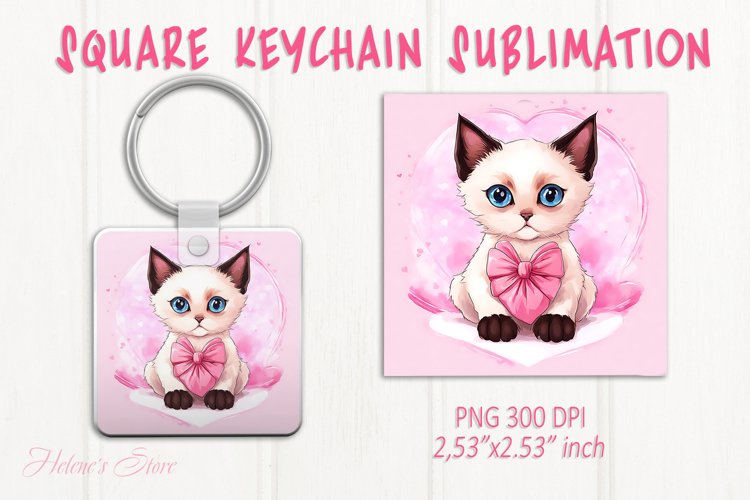 Cute cat keychain sublimation | Pink love Square keychain