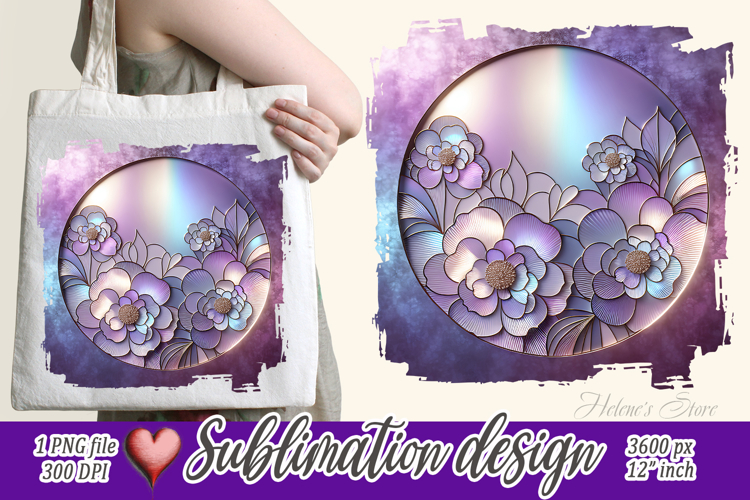 3d Bright floral border | Cute purple sublimation design png