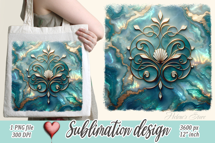 Aquamarine ocean gold and pearl sublimation design png