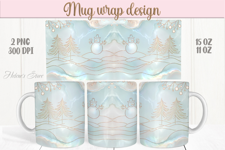 Pastel blue winter forest mug wrap png | Fanny Snowman mug