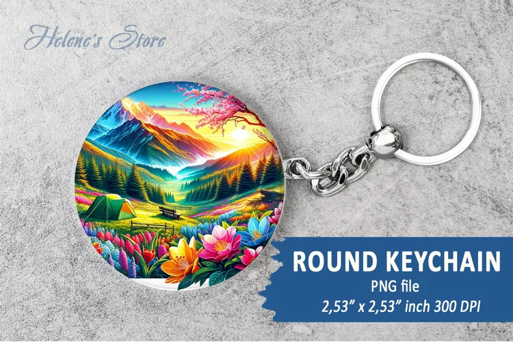 Spring Mountains round keychain sublimation | Car coaster
