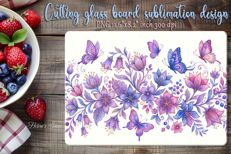 Watercolor floral pattern glass kitchen cutting board design