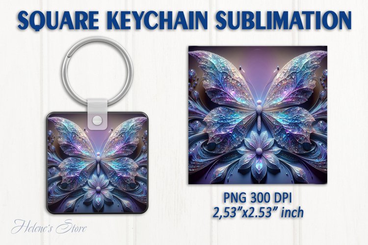 3d Crystal butterfly keychain sublimation | Square keychain example image 1