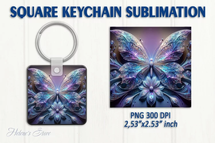 3d Crystal butterfly keychain sublimation | Square keychain