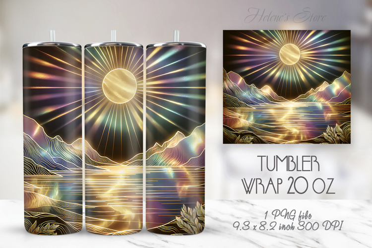 Iridescent Mountains straight skinny tumbler 20oz wrap png