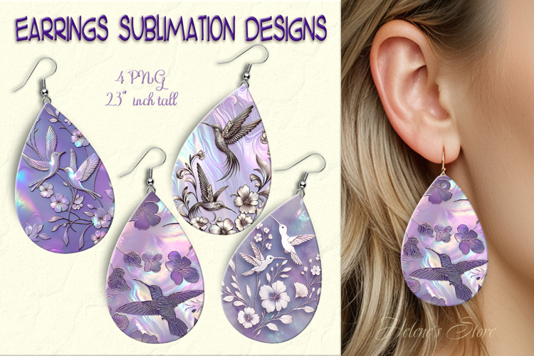 Shine Hummingbirds Floral Lilac Iridescent Earrings designs