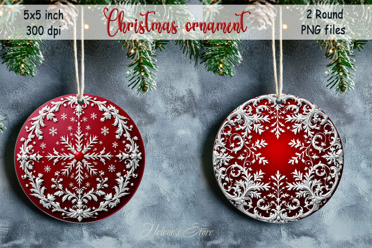 Christmas vintage round ornament sublimation designs PNG