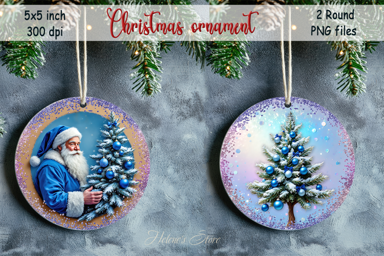 Santa Claus and Christmas tree round ornament designs png