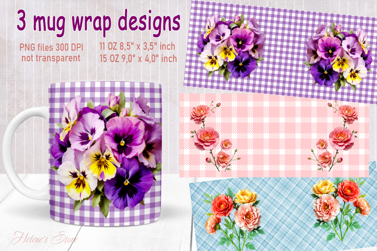 Vintage summer flowers design mug wrap 15 oz 11 oz png